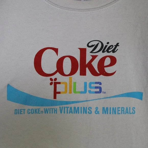 Vintage Diet Coke Plus Graphic Promo T-Shirt Mens Large Light Pink - Picture 2 of 14